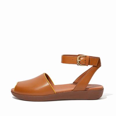 Fitflop Women's COVA Pop Binding Leather Peep-Toe Sandals - Light Brown, AQ8763195